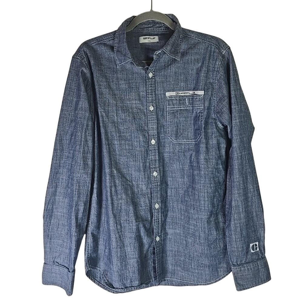 Caterpillar Construction Denim 100% Cotton Longsleeve Button Down Mens Small